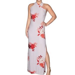 Rachel Roy lilac floral maxi gown crossover halter top sz small nwt